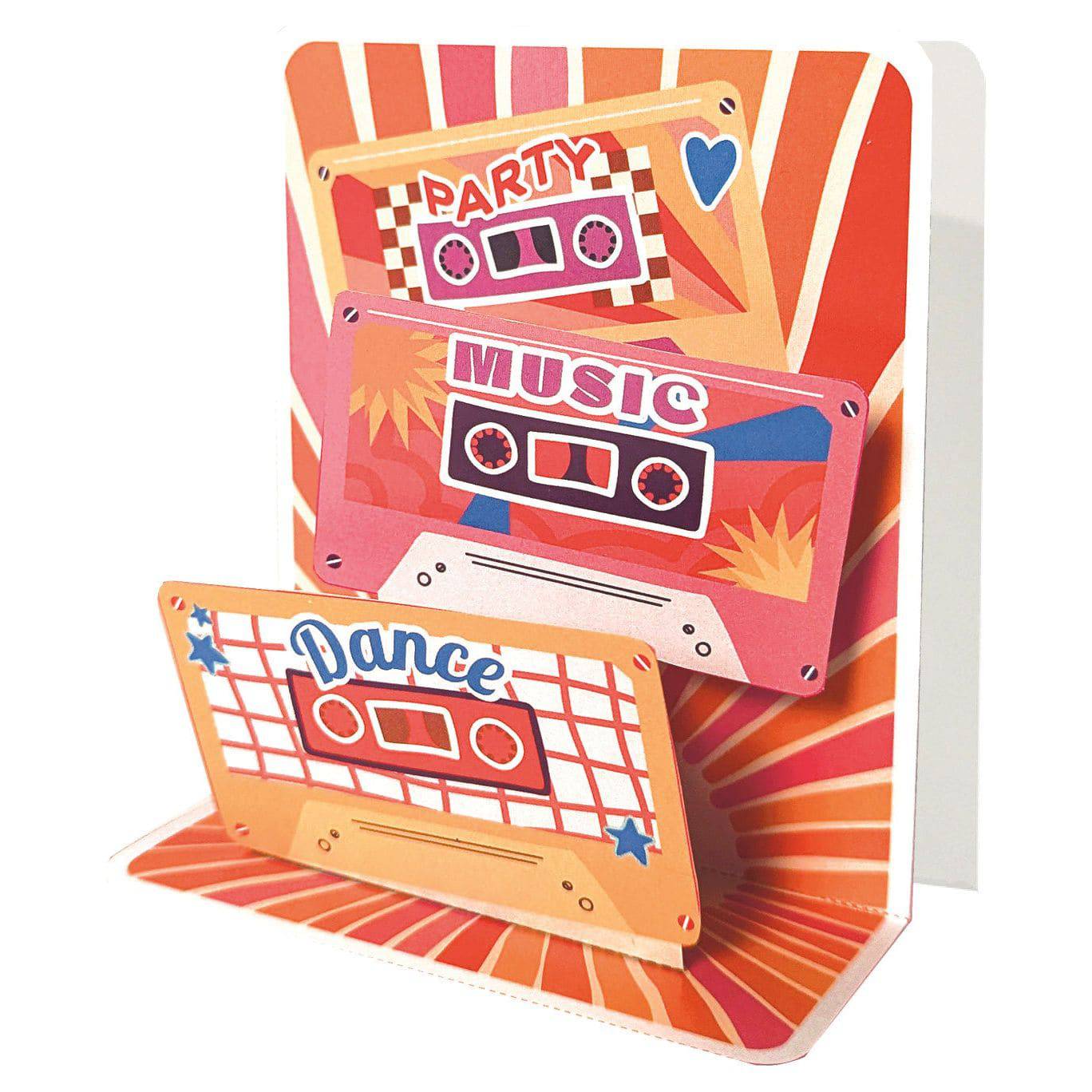 Pictura tape cassette small pop-up card featuring a detailed 3D cassette tape design in vibrant colors.